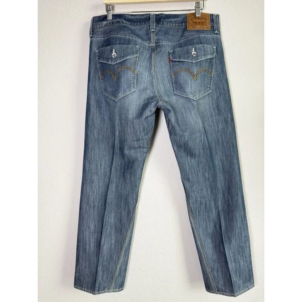 Levis 514 Jeans Men 36 X 30 Blue Slim Straight Droit Medium Wash Flap Pockets‎